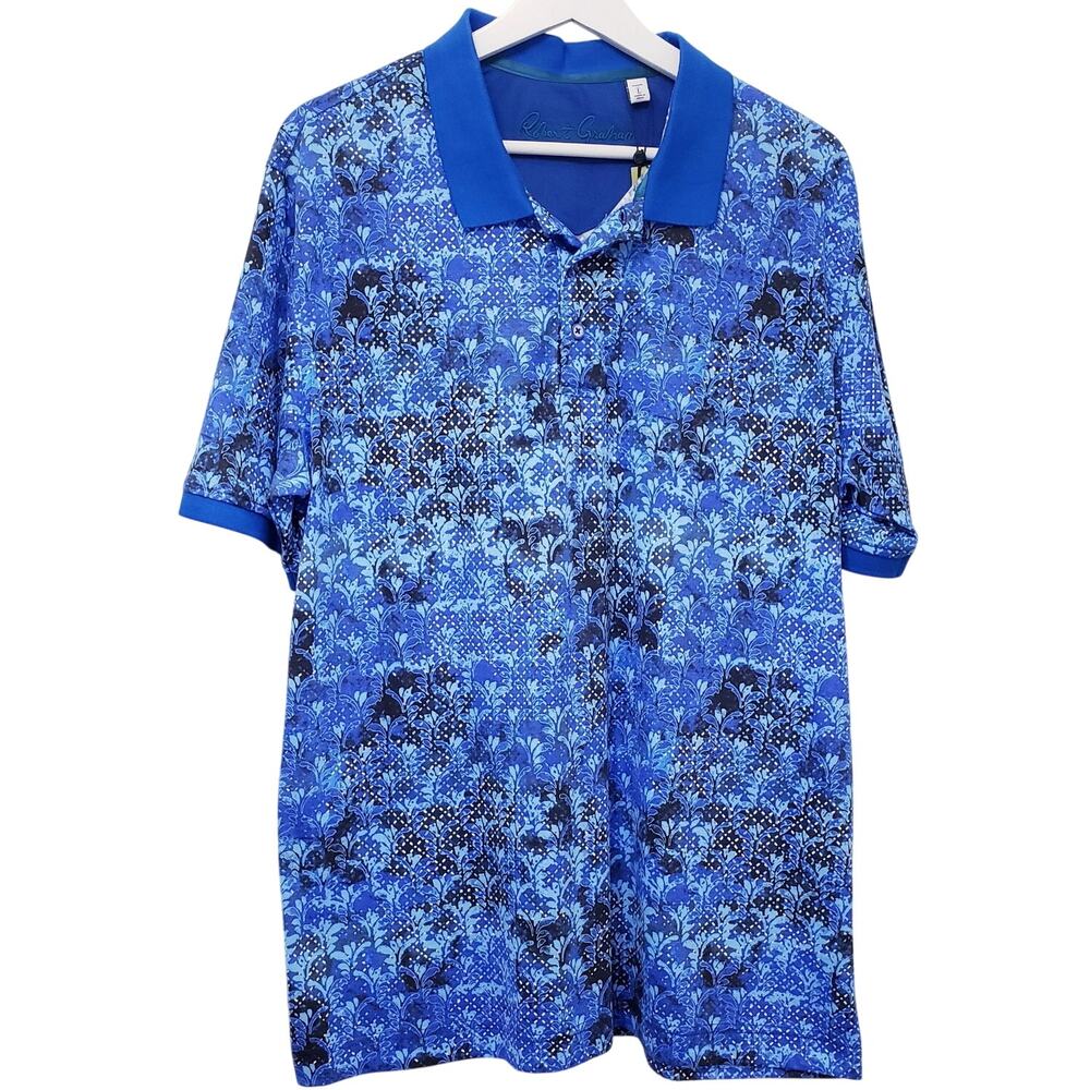 NWT Robert Graham Warden SS Polo Shirt Blue Men's Large *Minor Flaw*